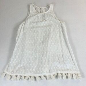 Gap‎ Womens XS White Cotton Clipped Dot Tassel Hem Sleeveless Boho Top Tank